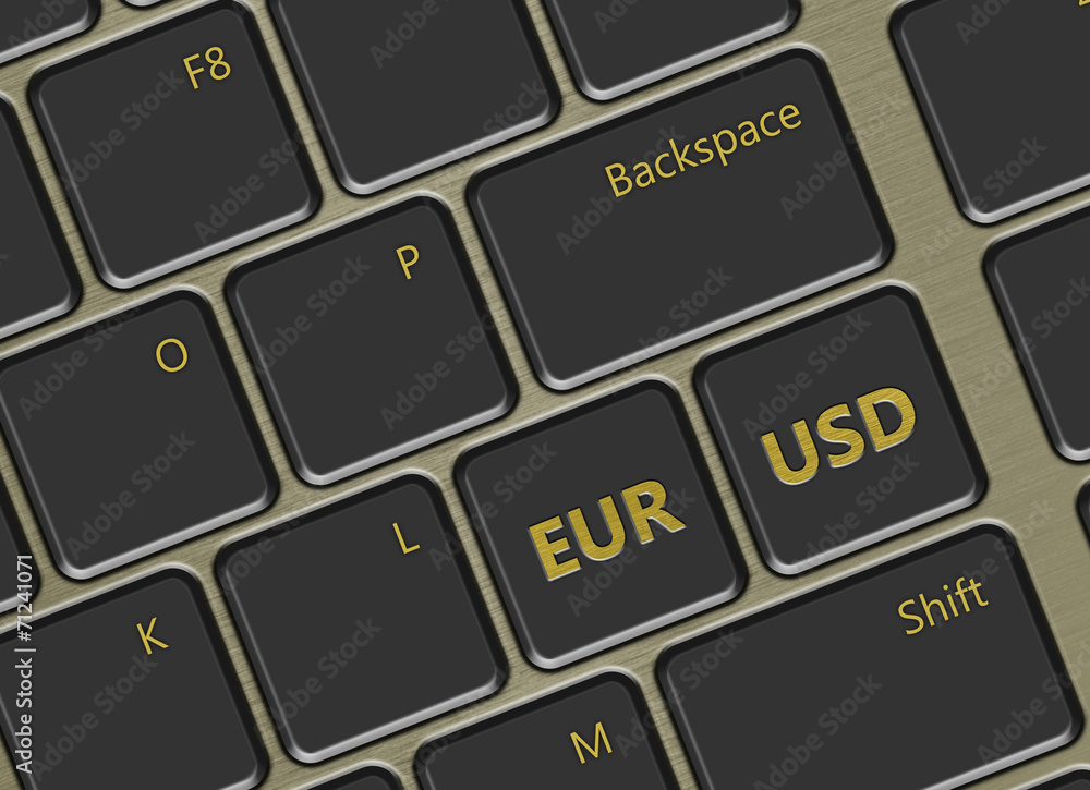 Poster computer keyboard with euro and dollar buttons