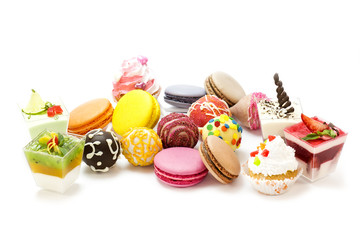 dessert, candy and cookies on a white background