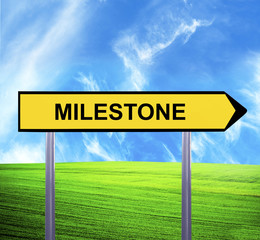 Conceptual arrow sign against beautiful landscape with text - MI