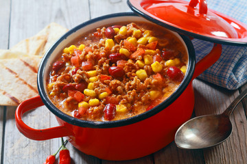 Appetizing Healthy Meaty Dish on Red Pot