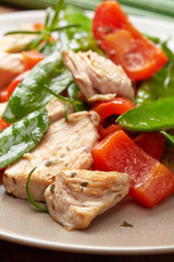 Plate of chicken meat and vegetables