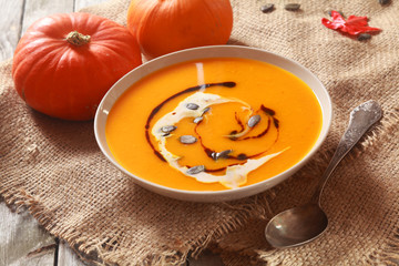 Bowl of fresh homemade pumpkin soup