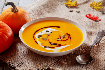 Delicious bowl of autumn pumpkin soup