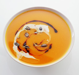 Bowl of creamy pumpkin or butternut soup