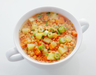 Wholesome bowl of lentil and leek soup