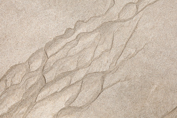 Macro photo with curved patterns on the wet coastal sand