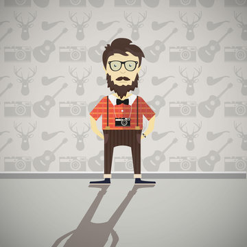 Hipster person behind the wall full of pattern