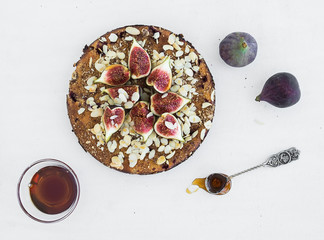Fig pie on a white surface