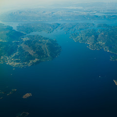 Naklejka na ściany i meble View from airplane flying over Norway.