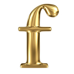 Golden letter f lowercase high quality 3d render isolated