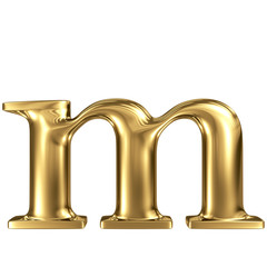 Golden letter m lowercase high quality 3d render isolated