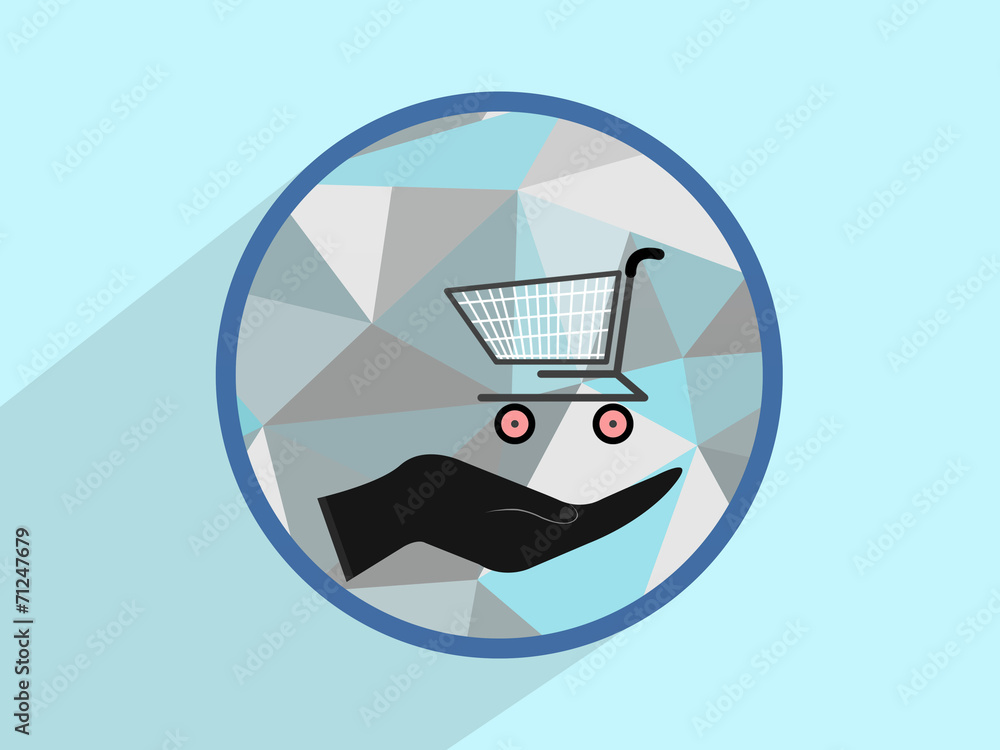 Wall mural hand with shopping cart on triangle pattern