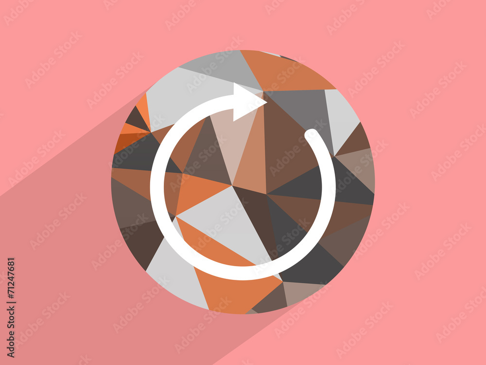 Poster redo symbol with shadow on striped multi colored triangle
