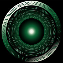 Circular brushed metal texture with dots vector green background