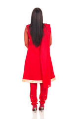 back view of indian woman in traditional clothes