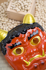 節分　赤鬼と炒り大豆