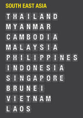 Names of Asean Countries on Airport Flip Chart