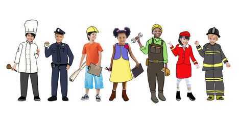 Children Wearing Future Job Uniforms