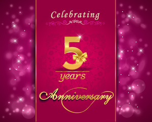 Fototapeta na wymiar 5 year nniversary celebration sparkling card, 5th anniversary
