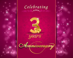 Fototapeta na wymiar 3 year nniversary celebration sparkling card, 3rd anniversary