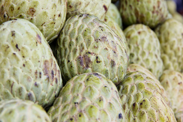 Obraz premium stack of custard apple in market background