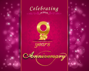 9 year anniversary celebration sparkling card, 9th anniversary