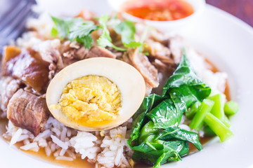 Meat curry with rice, selective focus.