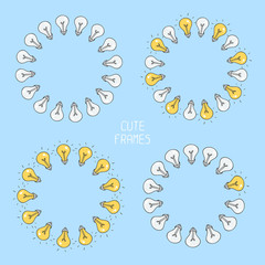 Hand drawn frame of light bulbs. Idea symbol.