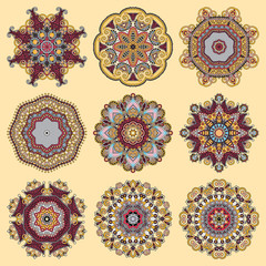 Circle lace ornament, round ornamental geometric doily pattern c
