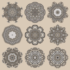 Circle lace ornament, round ornamental geometric doily pattern c