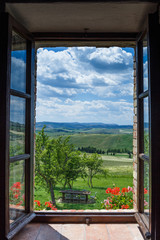 Tuscany landscape from window
