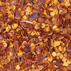 Closeup of dried hot chili flakes