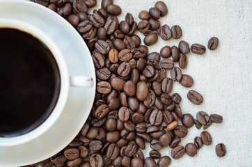 Coffee cup and coffee beans