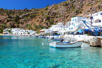 Greek coastline village of Loutro in southern Crete - obrazy, fototapety, plakaty
