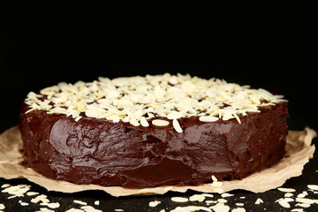 Tasty chocolate cake with almond,