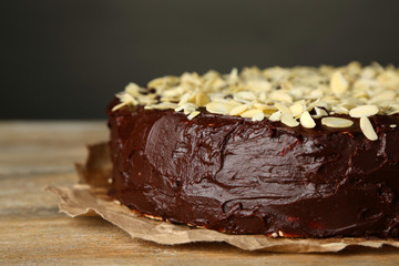 Tasty chocolate cake with almond,