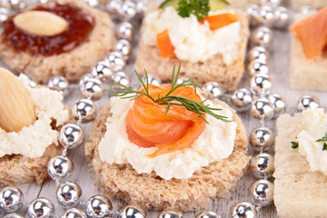 canape, assortment of toast