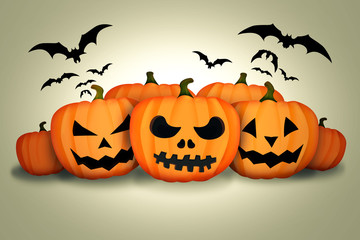 Halloween Pumpkins Bats White Background