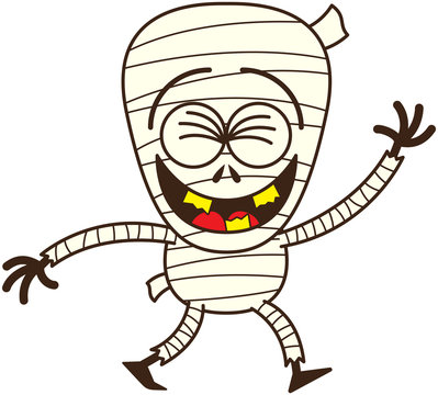 happy cartoon mummy waving arms, smiling clip art preview