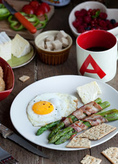 Breakfast with an egg and coffee