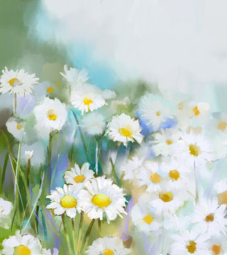 White Daisy Flowers Painting