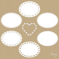 Set of cute lacy oval doilies. - obrazy, fototapety, plakaty