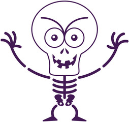 Mischievous Halloween skeleton posing and smiling maliciously