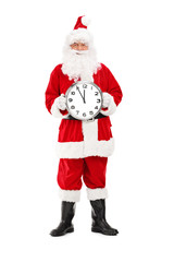 Santa Claus holding a big wall clock