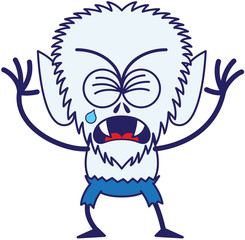 Cute Halloween werewolf crying and sobbing