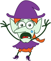 Cute Halloween witch crying and feeling scared