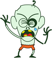 Cute Halloween zombie crying when feeling distressed