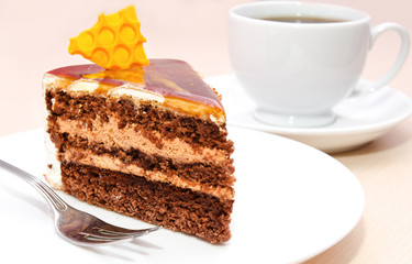 Piece of honey cake on plate