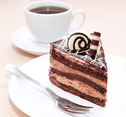 Piece of chocolate cake on a plate