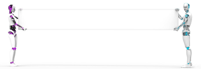 two robots taking into placard © Giovanni Cancemi